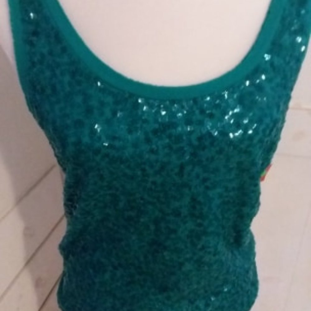 Turquoise Tank Top with sequins.